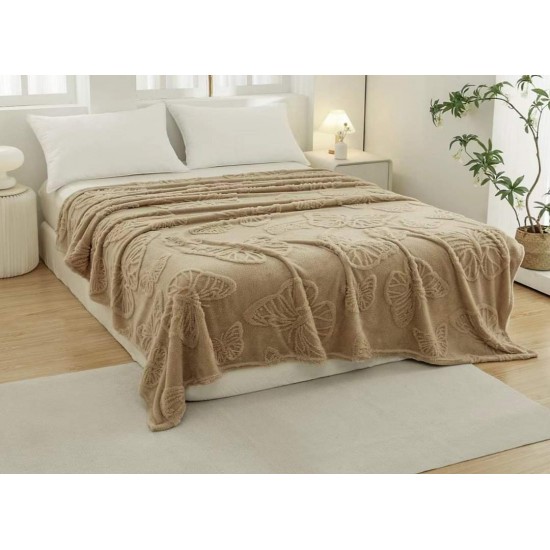 Patura Pufoasa COCOLINO 200 x 230 cm, imprimeu FLUTURI, Bej, PCS 023 Paturi Cocolino Slim