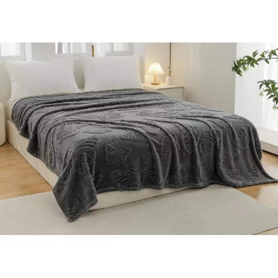 Patura Pufoasa COCOLINO 200 x 230 cm, imprimeu FLUTURI, Gri inchis, PCS 028 Paturi Cocolino Slim