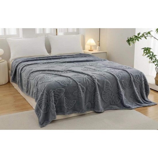 Patura Pufoasa COCOLINO 200 x 230 cm, imprimeu FLUTURI, Gri deschis, PCS 029 Paturi Cocolino Slim