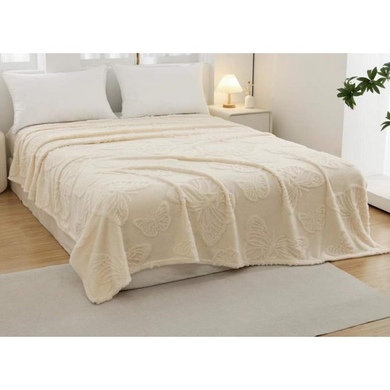 Patura Pufoasa COCOLINO 200 x 230 cm, imprimeu FLUTURI, Crem, PCS 032 Paturi Cocolino Slim