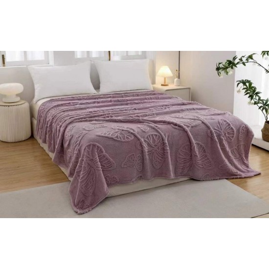 Patura Pufoasa COCOLINO 200 x 230 cm, imprimeu FLUTURI, Lila, PCS 033 Paturi Cocolino Slim