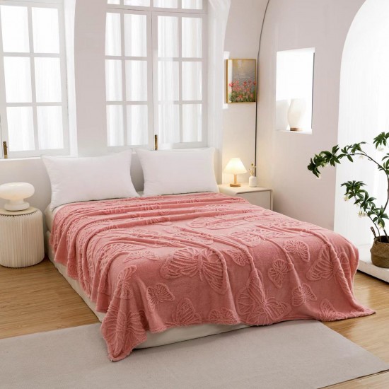 Patura Pufoasa COCOLINO 200 x 230 cm, imprimeu FLUTURI, Roz, OTM-038 Oferta Trio Mix 199