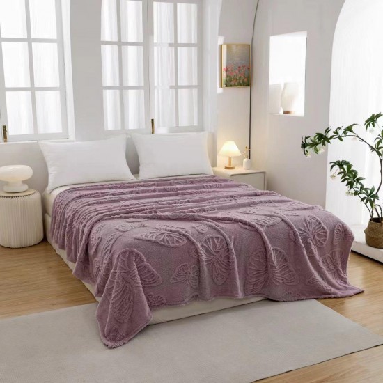 Patura Pufoasa COCOLINO 200 x 230 cm, imprimeu FLUTURI, Mov, OTM-039 Oferta Trio Mix 199