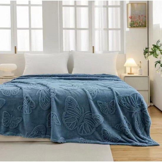 Patura Pufoasa COCOLINO 200 x 230 cm, imprimeu FLUTURI, Albastru, OTM-042 Oferta Trio Mix 199