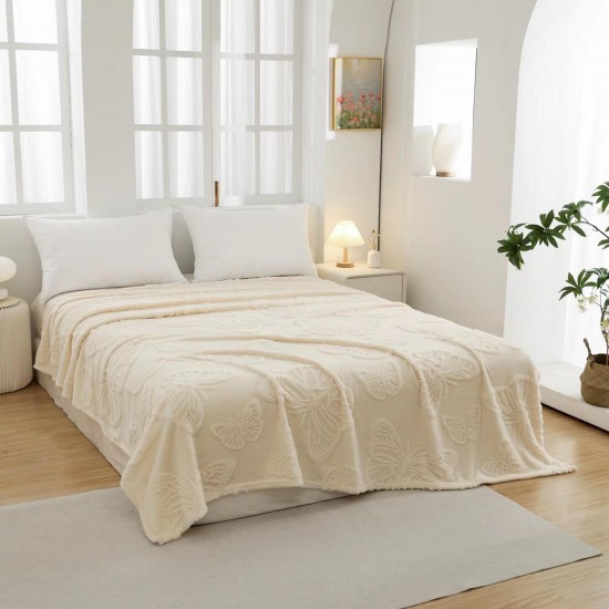 Patura Pufoasa COCOLINO 200 x 230 cm, imprimeu FLUTURI, Crem, OTM-045 Oferta Trio Mix 199