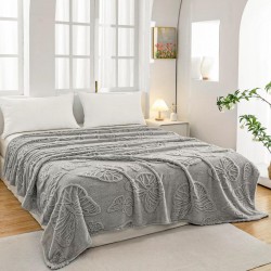 Patura Pufoasa COCOLINO 200 x 230 cm, imprimeu FLUTURI, Gri deschis, OTM-046