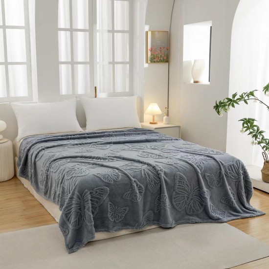 Patura Pufoasa COCOLINO 200 x 230 cm, imprimeu FLUTURI, Gri albastrui, OTM-047 Oferta Trio Mix 199