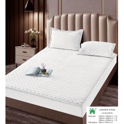 Husă/topper pat 140x200 cu elastic–Catifea moale, model geometric–Alb, HTC-033