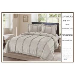 Cuvertura cu volanase pentru pat dublu din Bumbac Satinat, 230x250cm, plus 2 fete de perna, Gri, CBS-044