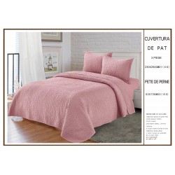 Cuvertura pentru pat dublu din Bumbac Satinat, 230x250cm, plus 2 fete de perna, Roz, CBS-049