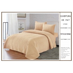 Cuvertura pentru pat dublu din Bumbac Satinat, 230x250cm, plus 2 fete de perna, Crem, CBS-055