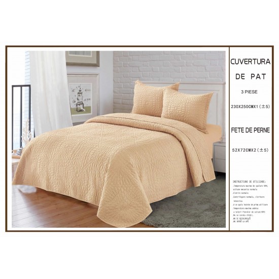 Cuvertura pentru pat dublu din Bumbac Satinat, 230x250cm, plus 2 fete de perna, Crem, CBS-055 Cuverturi 3 piese Uni Bumbac-Satinat Cuvertura pentru pat dublu din Bumbac Satinat, 230x250cm, plus 2 fete de perna, Crem, CBS-055 Cuverturi 3 piese Uni Bumbac-Satinat