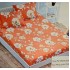 Husa pat cu elastic, Bumbac FINET, 160x200cm, 2 fete de perne 50x70cm, Portocaliu-Alb, flori, OHT-025