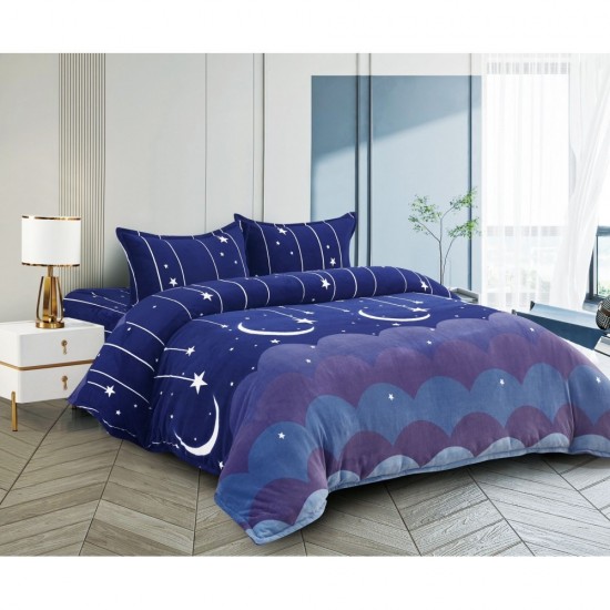Lenjerie pat dublu, Super Pufoasa COCOLINO, 4 piese, Albastru-Alb, stele, luna, LDC-044 Lenjerii Cocolino 4 piese