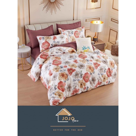 Set Lenjerie de Pat din Finet cu 2 Fete, 6 Piese, Pat 2 Persoane, Alb-Maro, flori, LDF-117 Lenjerii Finet 6 piese