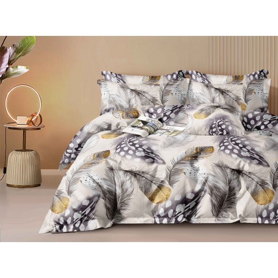 Lenjerie pat dublu, 4 piese, Bumbac Satinat Superior, Alb-Negru, pene, LDBS-229 3 lenjerii la 199 lei