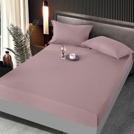 Set cearșaf cu elastic 160x200 cm din damasc finetat + 2 fețe de pernă–mov prafuit, LFD-013 Huse Damasc