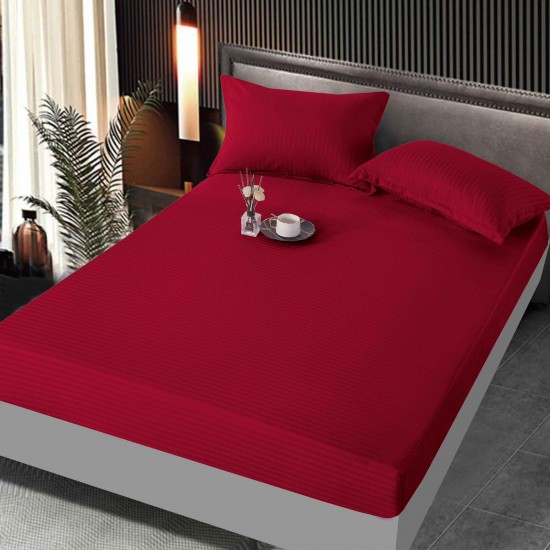 Set cearșaf cu elastic 160x200 cm din damasc finetat + 2 fețe de pernă–rosu, LFD-017 Huse Damasc
