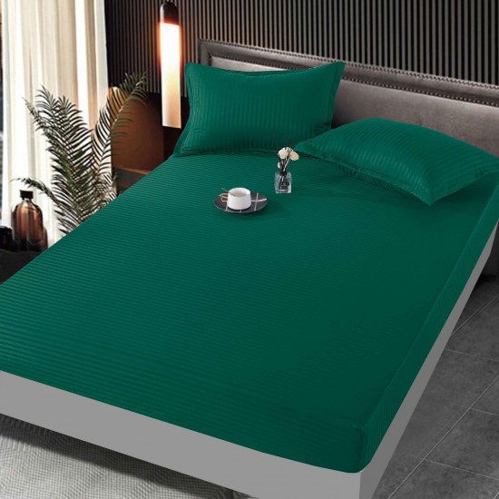 Set cearșaf cu elastic 160x200 cm din damasc finetat + 2 fețe de pernă–verde smarald, LFD-018 Huse Damasc