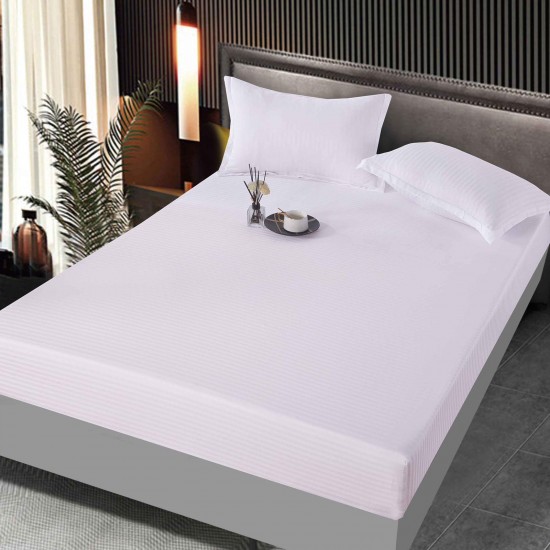 Set cearșaf cu elastic 160x200 cm din damasc finetat + 2 fețe de pernă–alb, LFD-021 Huse Damasc