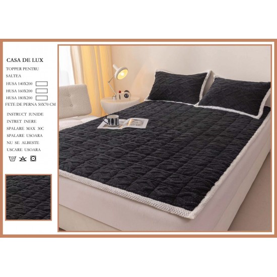 Topper Cocolino Matlasat cu Elastic pe colturi și Două Fețe de Pernă 50x70cm, Negru, TCM-002 Topper Cocolino