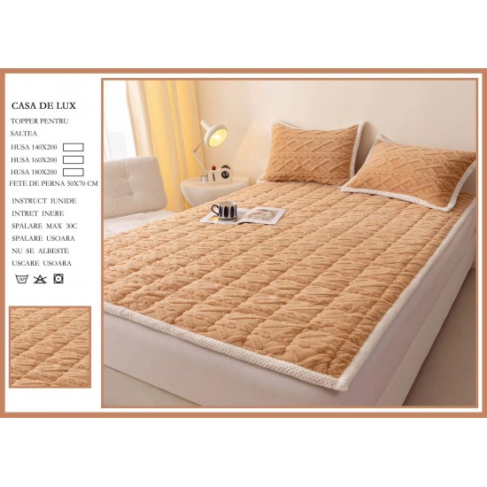 Topper Cocolino Matlasat cu Elastic pe colturi și Două Fețe de Pernă 50x70cm, Bej inchis, TCM-005 Topper Cocolino