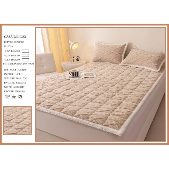 Topper Cocolino Matlasat cu Elastic pe colturi și Două Fețe de Pernă 50x70cm, Bej deschis, TCM-006 Topper Cocolino