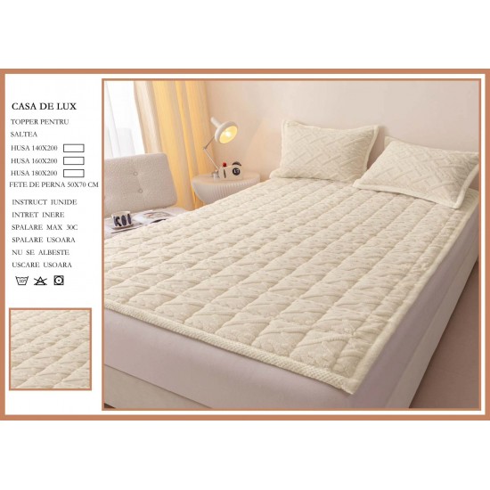 Topper Cocolino Matlasat cu Elastic pe colturi și Două Fețe de Pernă 50x70cm, Crem, TCM-007 Topper Cocolino