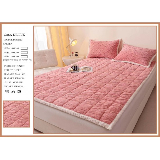 Topper Cocolino Matlasat cu Elastic pe colturi și Două Fețe de Pernă 50x70cm, Roz, TCM-008 Topper Cocolino
