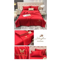 Set Lenjerie de Pat Dublu cu Pilota Vara, SATIN, 4 Piese, Rosu, LPV-002