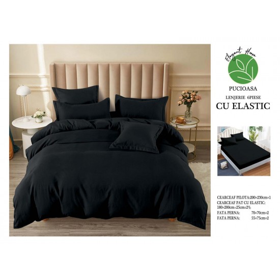 Lenjerie pat dublu, BUMBAC FINET, 6 piese, cu ELASTIC, UNI, Negru, LFU-001 Lenjerii Finet 6 piese Uni cu ELASTIC Lenjerie pat dublu, BUMBAC FINET, 6 piese, cu ELASTIC, UNI, Negru, LFU-001 Lenjerii Finet 6 piese Uni cu ELASTIC