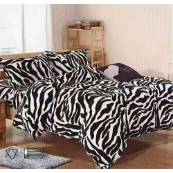 Set Lenjerie Pufoasa Cocolino cu Elastic, 4 Piese, Pat 2 Persoane, Alb-Negru, LEC-017