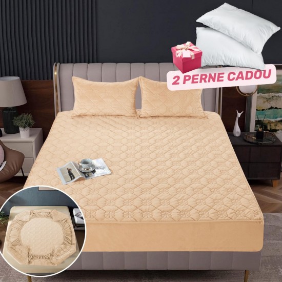 Pachet Promo: Huse/Topper pentru saltea cu elastic 180x200 cm, Bej, PH-084 Pachet Promo