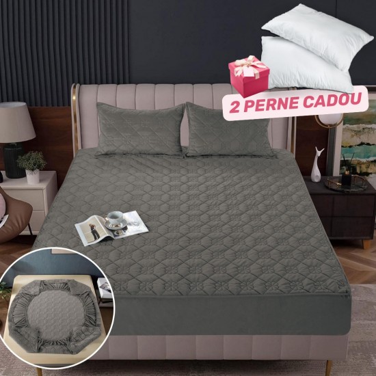 Pachet Promo: Huse/Topper pentru saltea cu elastic 180x200 cm, Gri inchis, PH-085 Pachet Promo