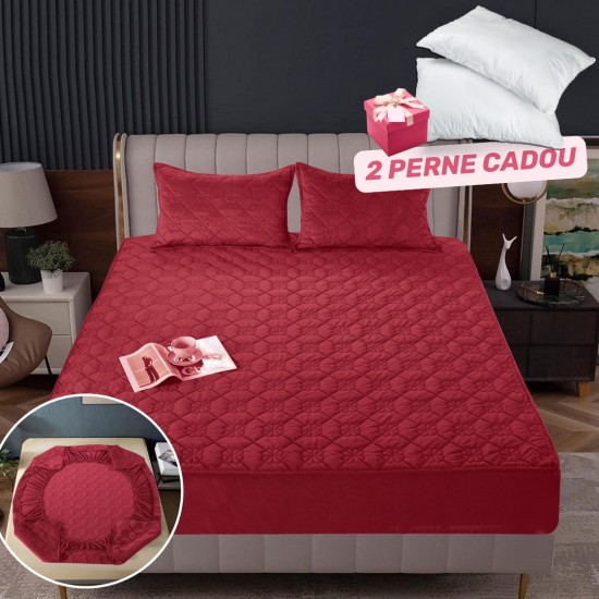 Pachet Promo: Huse/Topper pentru saltea cu elastic 180x200 cm, Rosu, PH-092 Pachet Promo