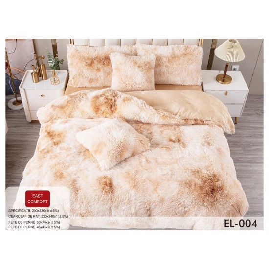 Lenjerie Fluffy Crem-Alb 6 Piese Pat Dublu – Moale, Călduroasă și Elegantă, LCF-038 Lenjerii Cocolino Fluffy