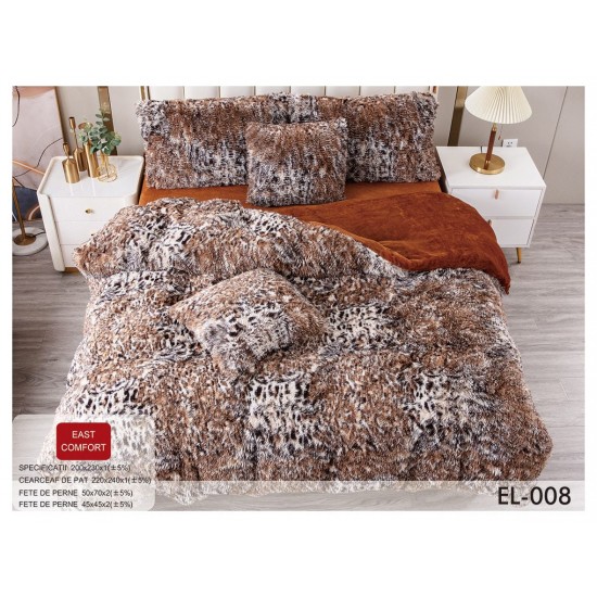 Lenjerie Fluffy Maro-Alb 6 Piese Pat Dublu – Moale, Călduroasă și Elegantă, LCF-039 Lenjerii Cocolino Fluffy