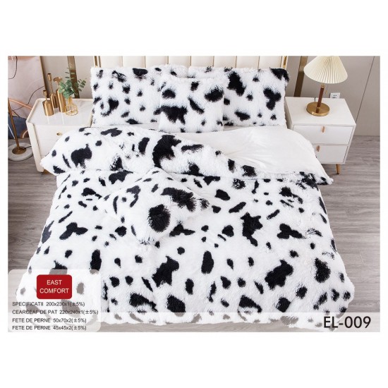 Lenjerie Fluffy Alb-Negru 6 Piese Pat Dublu – Moale, Călduroasă și Elegantă, LCF-040 Lenjerii Cocolino Fluffy
