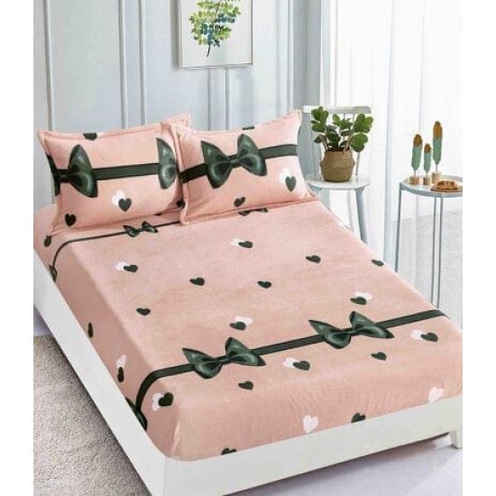 Cearsaf cu elastic COCOLINO, 180x200x25cm, plus 2 fete de perne,  Roz-Negru, inimi, HC-009 Huse Cocolino