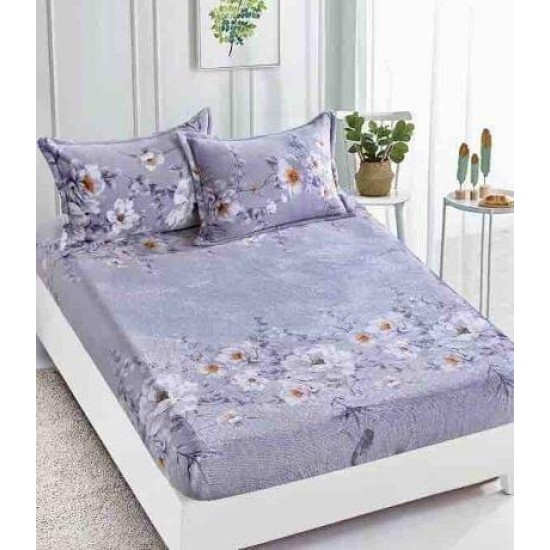 Cearsaf cu elastic COCOLINO, 180x200x25cm, plus 2 fete de perne, Lila-Alb, flori, HC-038 Huse Cocolino