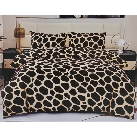 Lenjerie pat dublu, Super Pufoasa COCOLINO, 4 piese, Maro-Crem, animal print, LDC-079 Lenjerii Cocolino 4 piese