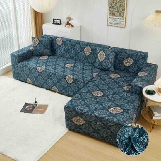 Husă elastică pentru colțar – protecție modernă și ajustare perfectă, Albastru, model flori, HCM-088 Huse Coltar Canapea si Fotolii