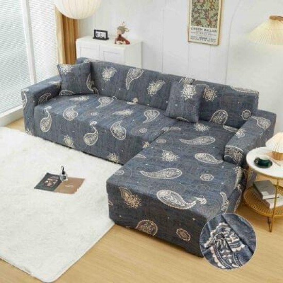 Husă elastică pentru colțar – protecție modernă și ajustare perfectă, Gri, model flori, HCM-090 Huse Coltar Canapea si Fotolii