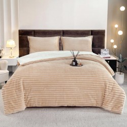 Set Pilota Pufoasa Cocolino, din Blanita artificiala de Iepure, 3 Piese, 200x230 cm, Bej, PDC-013