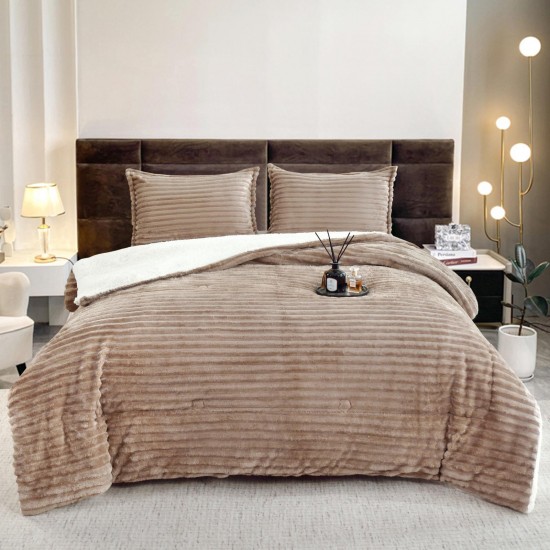 Set Pilota Pufoasa Cocolino, din Blanita artificiala de Iepure, 3 Piese, 200x230 cm, Maro, PDC-017 Pilote Iarna cu Blana