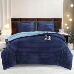 Set Pilota Pufoasa Cocolino, din Blanita artificiala de Iepure, 3 Piese, 200x230 cm, Albastru, PDC-018