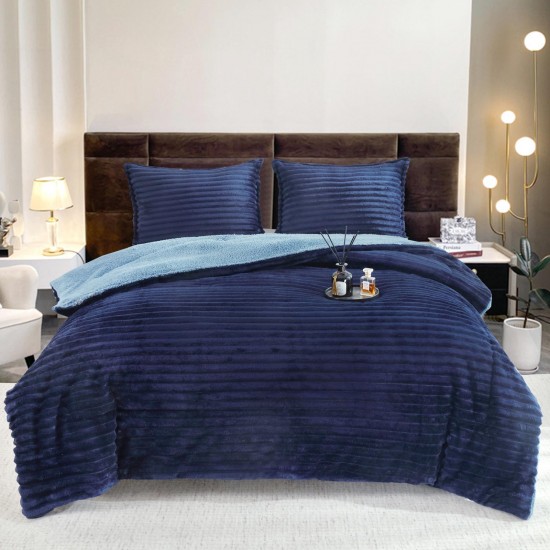 Set Pilota Pufoasa Cocolino, din Blanita artificiala de Iepure, 3 Piese, 200x230 cm, Albastru, PDC-018 Pilote Iarna cu Blana