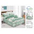 Lenjerie pat dublu, BUMBAC FINET, 6 piese, cu VOLANASE, Alb-Verde, flori, fluturi, LDV-015