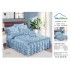 Lenjerie pat dublu, BUMBAC FINET, 6 piese, cu VOLANASE, Blue-Alb, flori, LDV-001