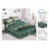 Lenjerie pat dublu, BUMBAC FINET, 6 piese, cu VOLANASE, Verde-Galben, flori, LDV-020